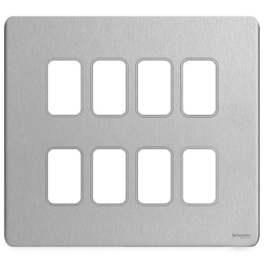 Schneider GUGS08GSS 8 Gang Grid Faceplate with Mounting Frame Stainless Steel