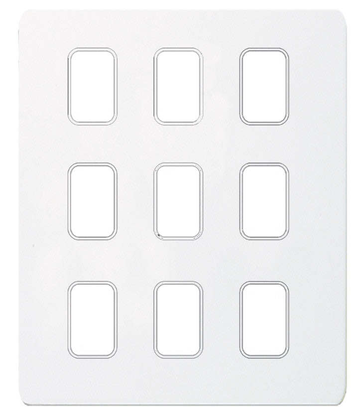 Schneider GUGS09GPW 9 Gang Grid Faceplate with Mounting Frame White Metal