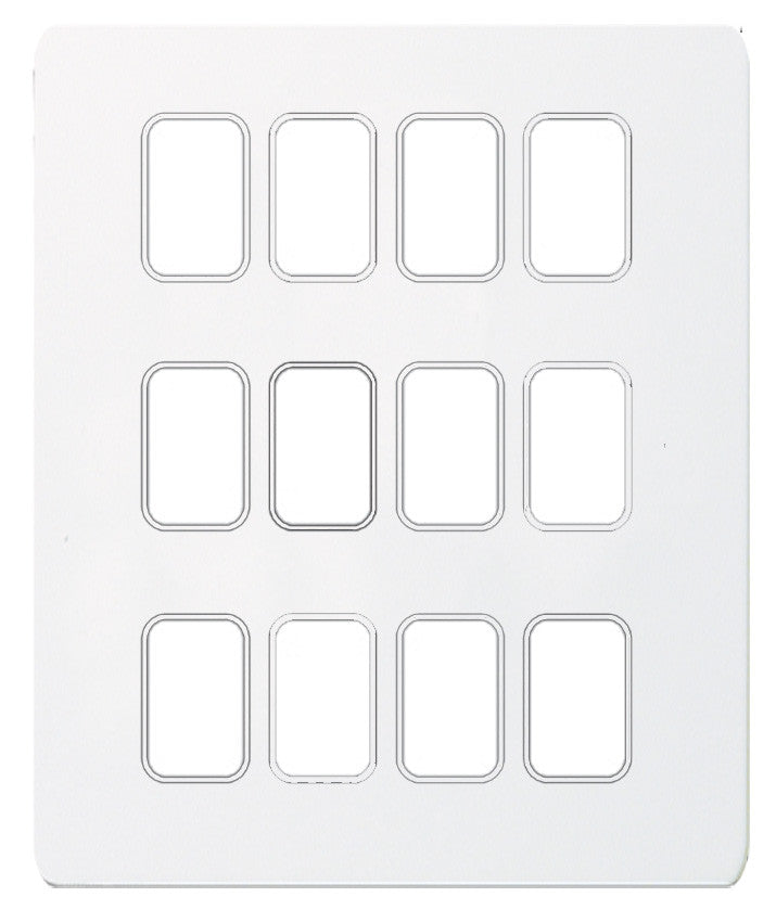 Schneider GUGS12GPW 12 Gang Grid Faceplate with Mounting Frame White Metal