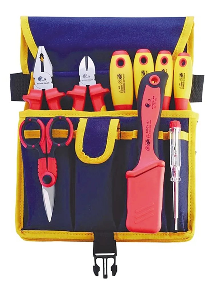 Term Tech HC-22014-9 9 Piece VDE Pliers, Blade & Screwdriver Kit with Tool Belt