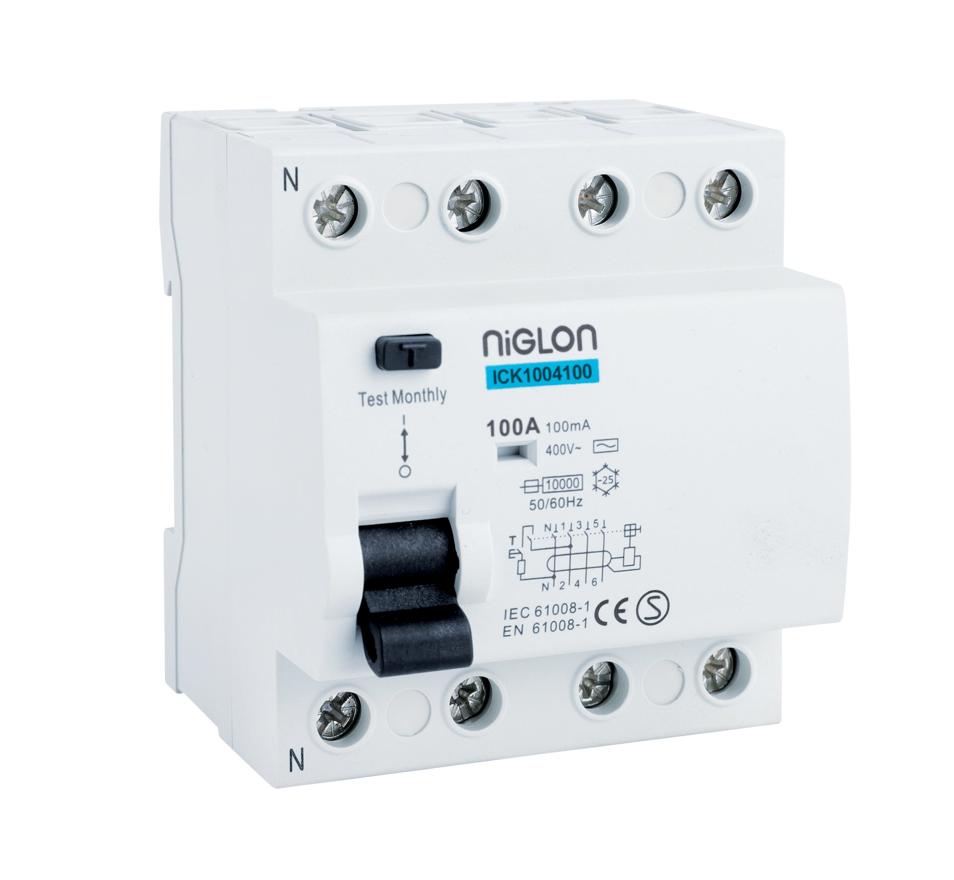 Niglon ICK1004100 100A 100ma 4 Pole RCD Incomer