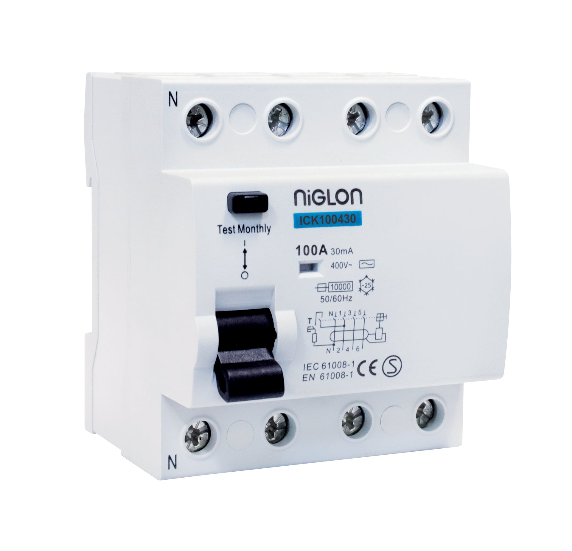 Niglon ICK100430 100A 30ma 4 Pole RCD Incomer