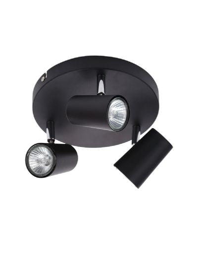 Forum INL-31776-BLK Harvey 3 x GU10  Black Plate Spotlight IP20