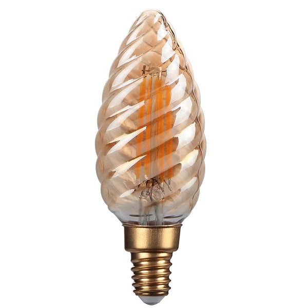 Kosnic KFLM04TWT/E14-GLD-N25-K 4W SES LED Filament Gold Twisted Candle 2700K