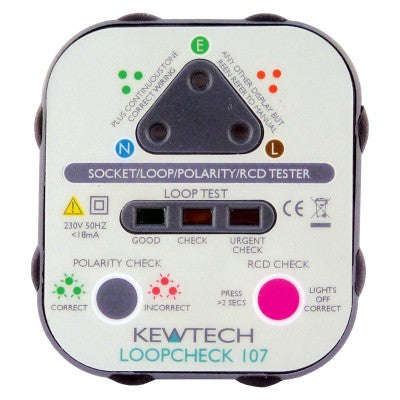 Kewtech LOOPCHECK107 Socket Tester with Loopcheck, Mains and RCD Test