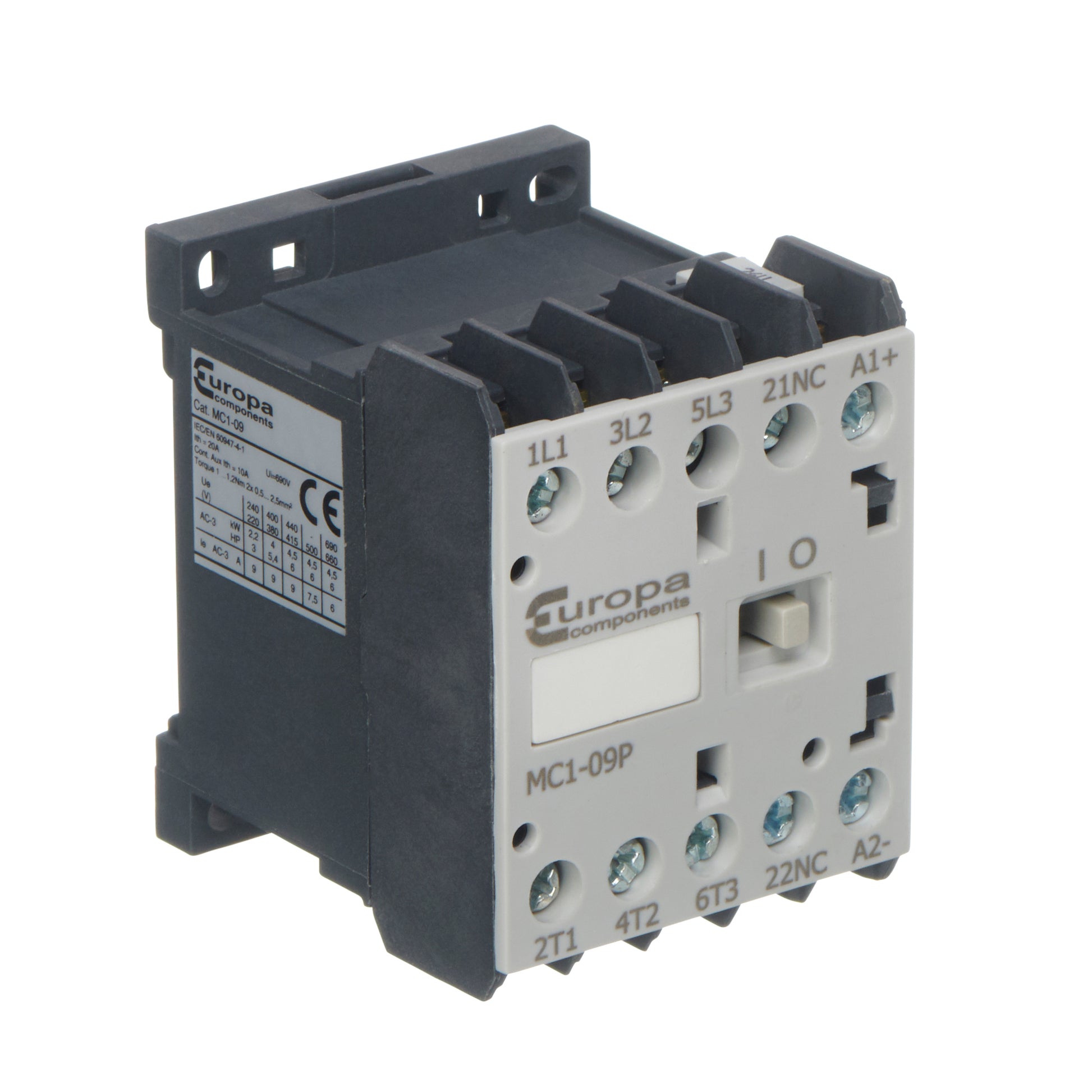 Europa MC1-09P3001A024B 9A 3 Pole 24V 4KW Mini Contactor 1 N/C