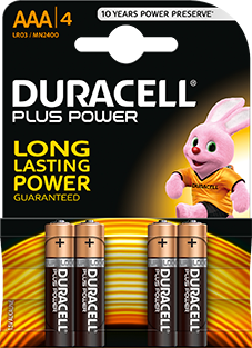 Duracell Plus Power MN2400B4 AAA Battery 4 Pack