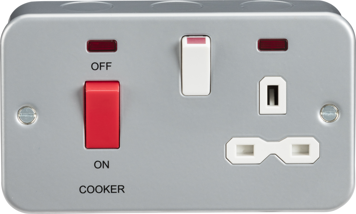 Knightsbridge MR8333N 2 Gang 45A DP Cooker Control Unit with Neon Metal Clad