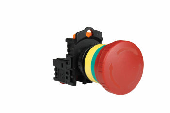 Switchtec PB22BKR-1B TEND 22mm Red Twist To Release Mushroom Head Pushbutton with 1 N/C Contact Bloc