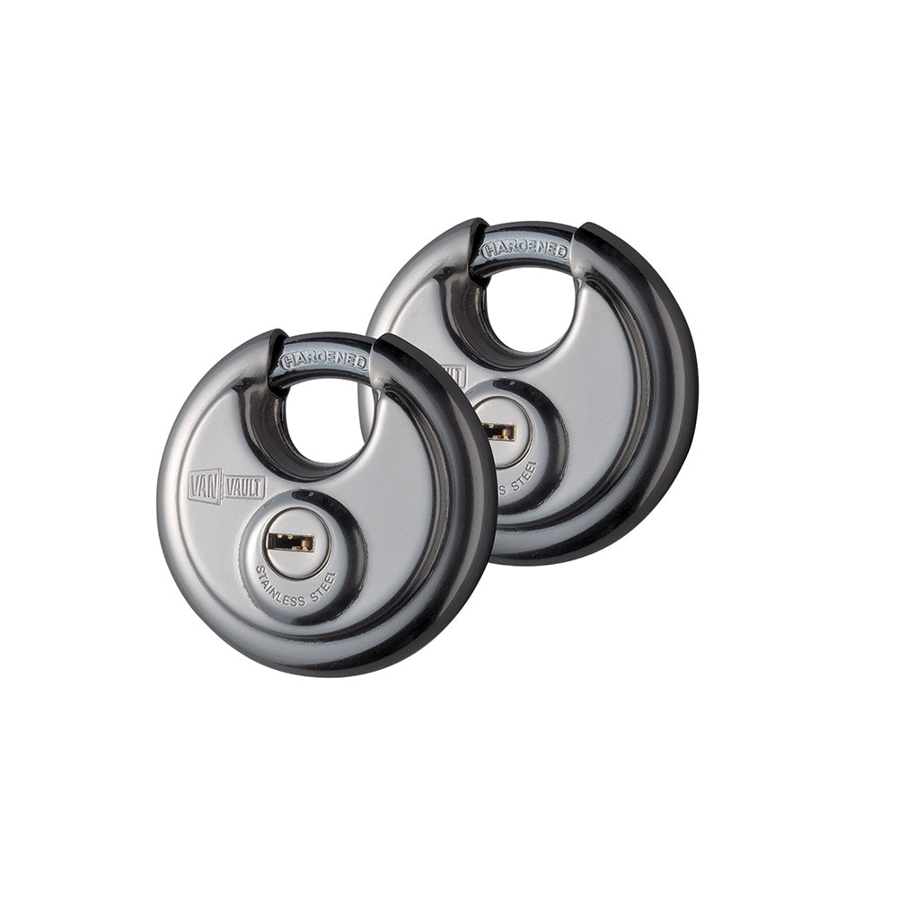 Van Vault S10028 70mm Stainless Steel Disc Padlock Twin Pack