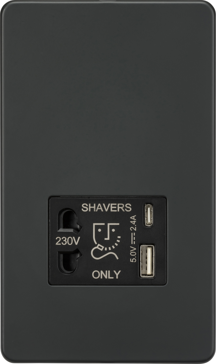 Knightsbridge SF8909AT Dual Voltage 115/230V 20VA Shaver Socket with USB Anthracite