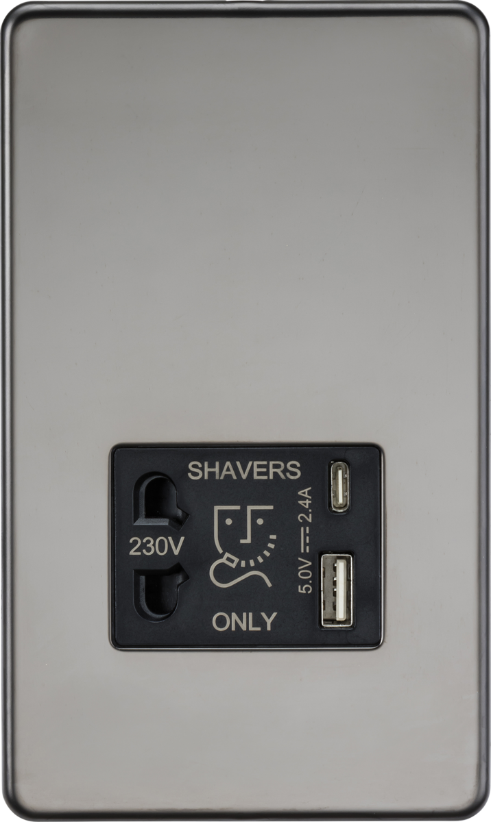 Knightsbridge SF8909BN Dual Voltage 115/230V 20VA Shaver Socket with USB Black Nickel