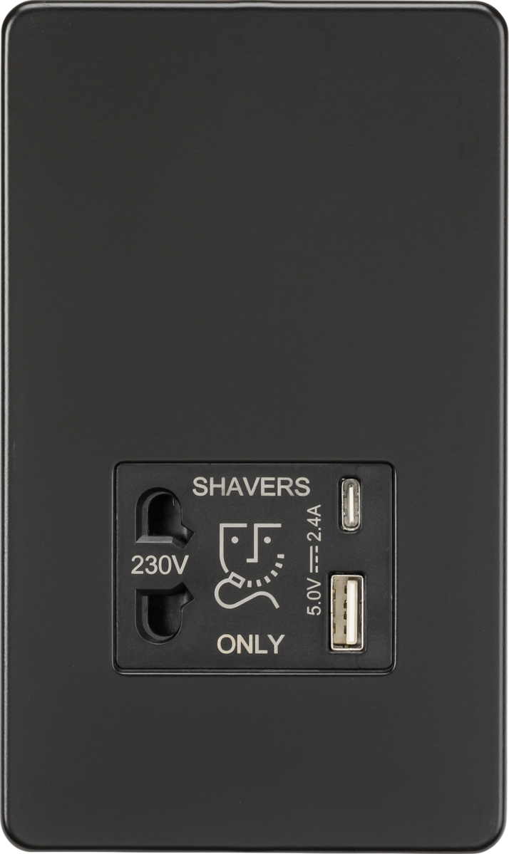 Knightsbridge SF8909MB Dual Voltage 115/230V 20VA Shaver Socket with USB Matt Black