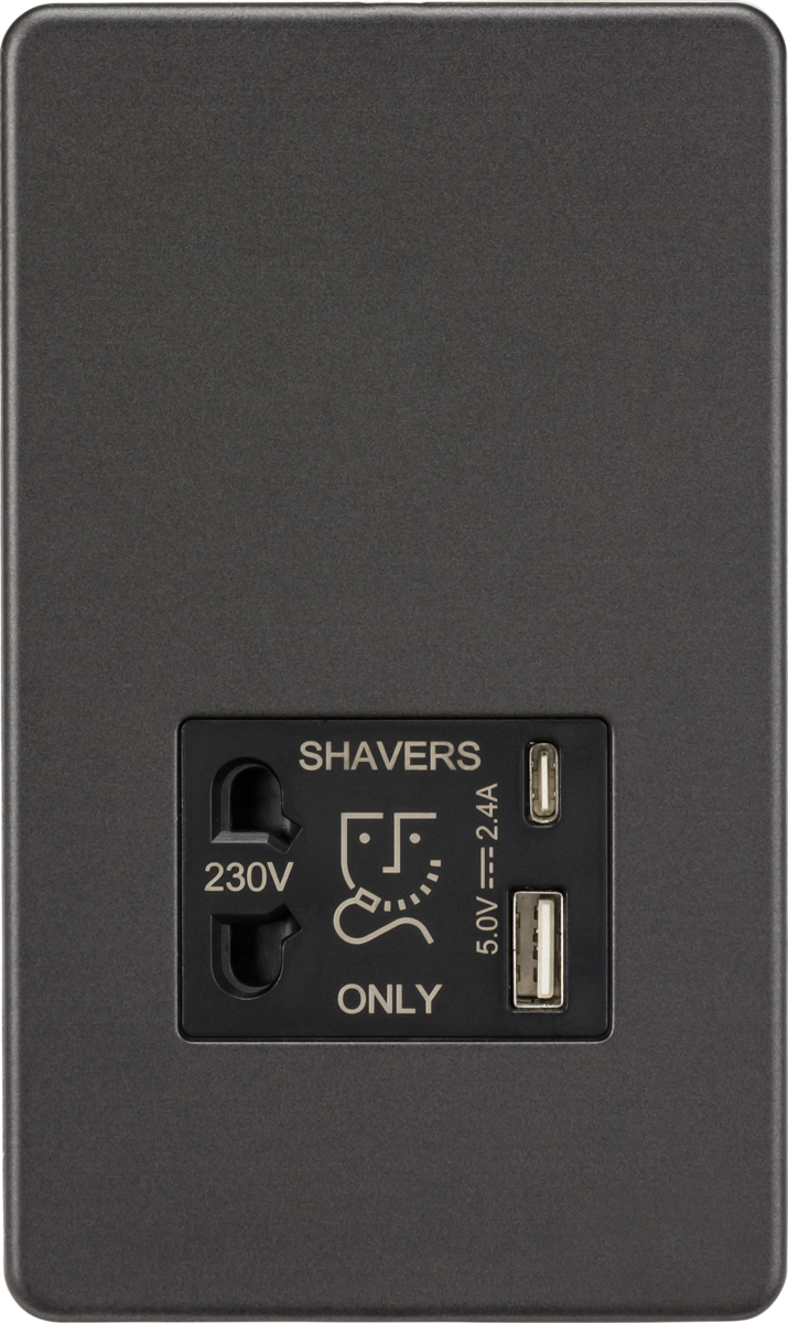 Knightsbridge SF8909SB Dual Voltage 115/230V 20VA Shaver Socket with USB Smoked Bronze