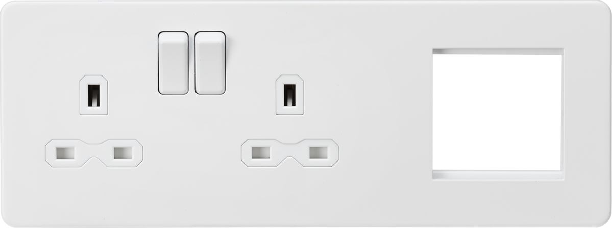 Knightsbridge SFR192LMW 2 Gang 13A DP Switched Socket & 2x Module Left Hand Multimedia Faceplate Mat