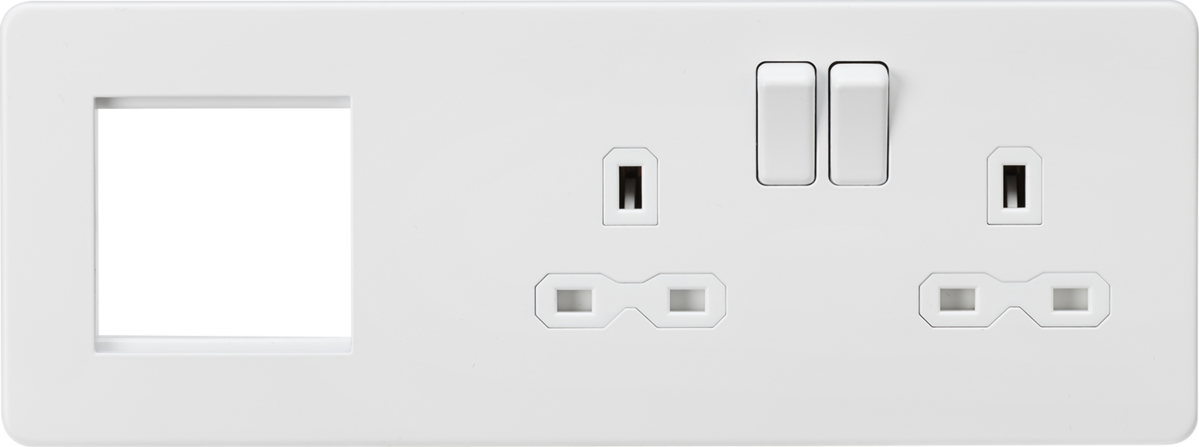 Knightsbridge SFR192RMW 2 Gang 13A DP Switched Socket & 2x Module Right Hand Multimedia Faceplate Ma