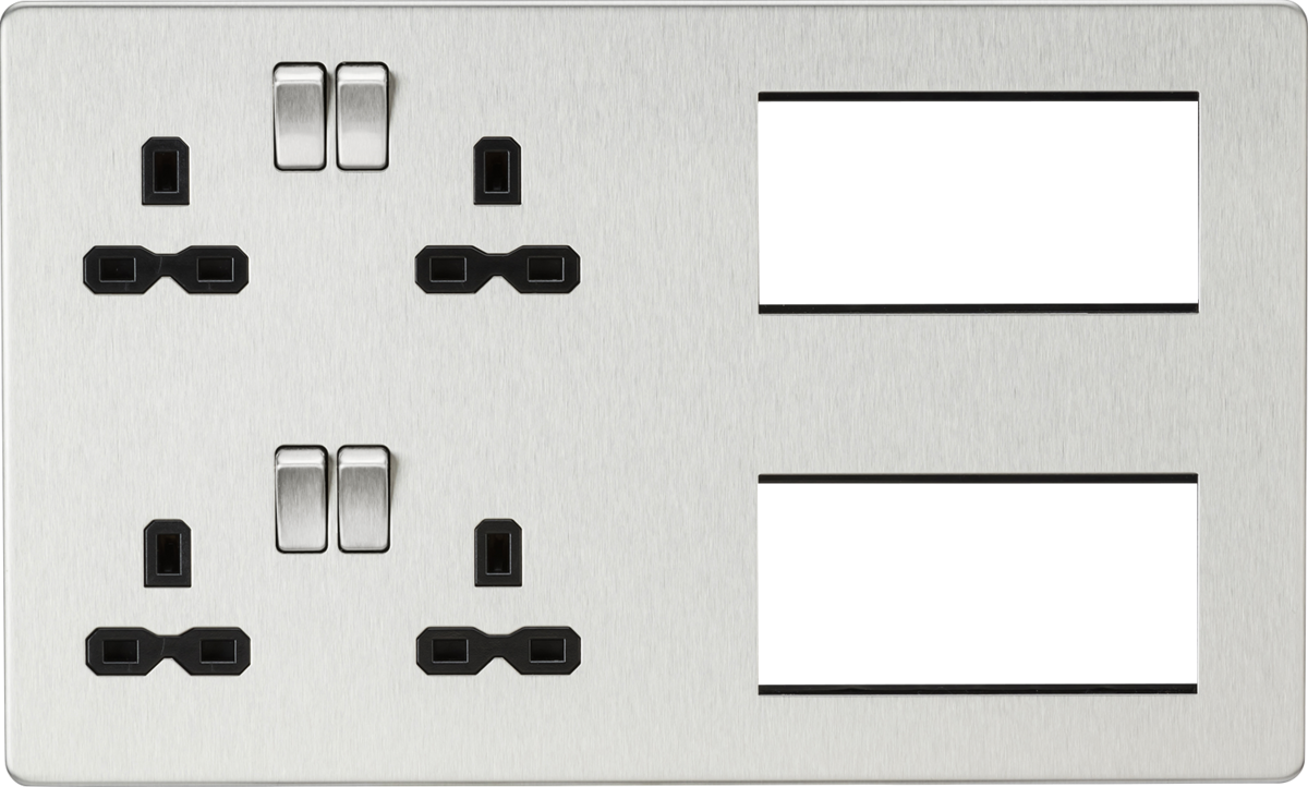 Knightsbridge SFR298BC 2 x 2 Gang 13A DP Switched Socket & 8 x Module Multimedia Faceplate Brushed C