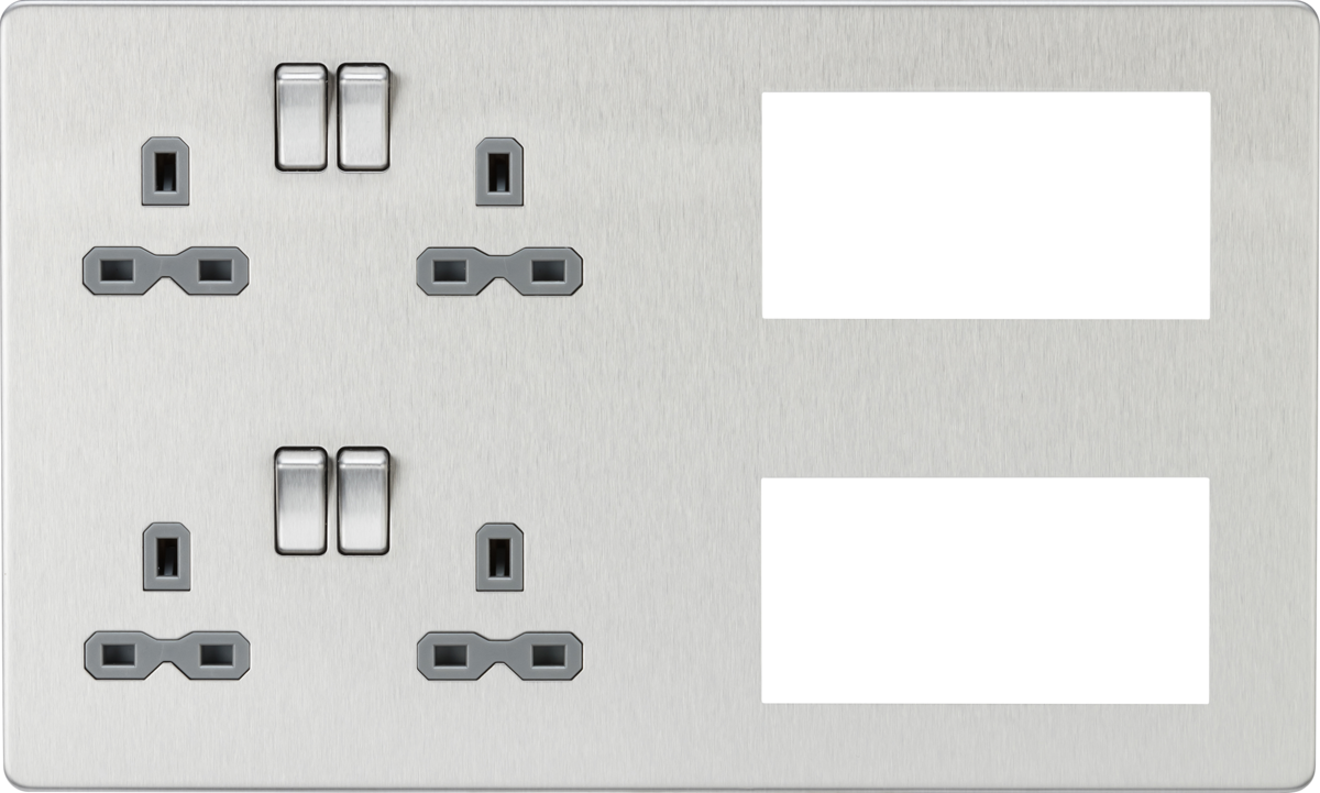 Knightsbridge SFR298BCG 2 x 2 Gang 13A DP Switched Socket & 8 x Module Multimedia Faceplate Brushed