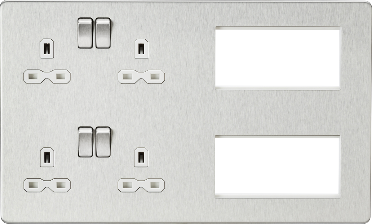 Knightsbridge SFR298BCW 2 x 2 Gang 13A DP Switched Socket & 8 x Module Multimedia Faceplate Brushed