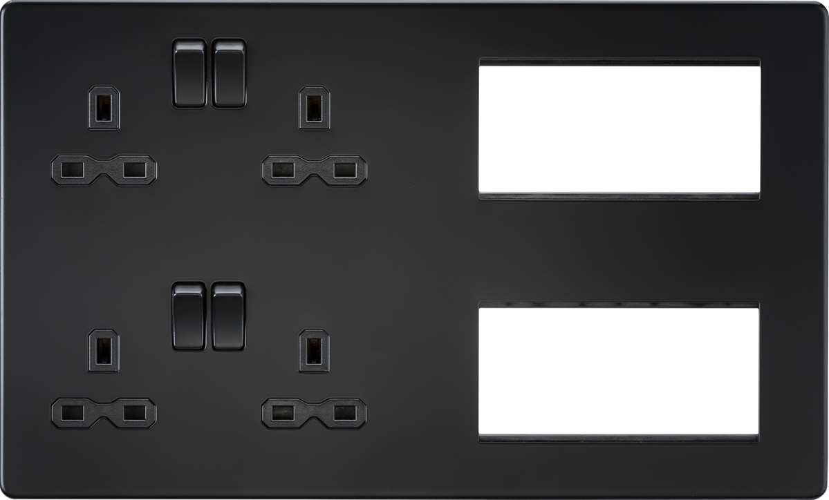 Knightsbridge SFR298MBB 2 x 2 Gang 13A DP Switched Socket & 8 x Module Multimedia Faceplate Matt Bla