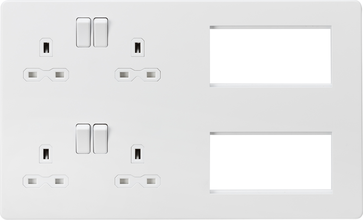 Knightsbridge SFR298MW 2 x 2 Gang 13A DP Switched Socket & 8 x Module Multimedia Faceplate Matt Whit