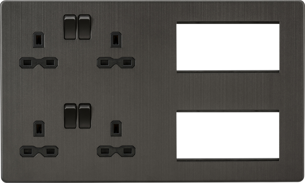 Knightsbridge SFR298SB 2 x 2 Gang 13A DP Switched Socket & 8 x Module Multimedia Faceplate Smoked Br