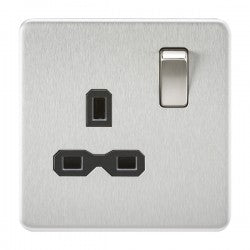 Knightsbridge SFR7000BC 1 Gang 13A DP Switched Socket Brushed Chrome Black Insert