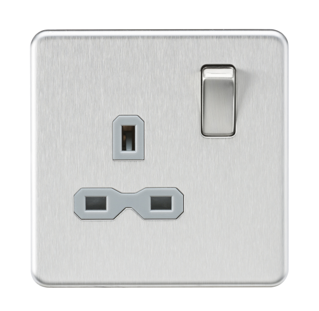 Knightsbridge SFR7000BCG 1 Gang 13A DP Switched Socket Brushed Chrome Grey Insert