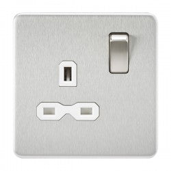 Knightsbridge SFR7000BCW 1 Gang 13A DP Switched Socket Brushed Chrome White Insert