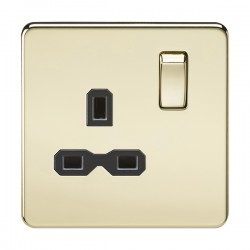 Knightsbridge SFR7000PB 1 Gang 13A DP Switched Socket Polished Brass Black Insert