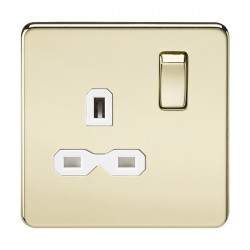 Knightsbridge SFR7000PBW 1 Gang 13A DP Switched Socket Polished Brass White Insert