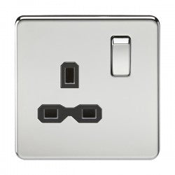 Knightsbridge SFR7000PC 1 Gang 13A DP Switched Socket Polished Chrome Black Insert