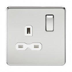 Knightsbridge SFR7000PCW 1 Gang 13A DP Switched Socket Polished Chrome White Insert