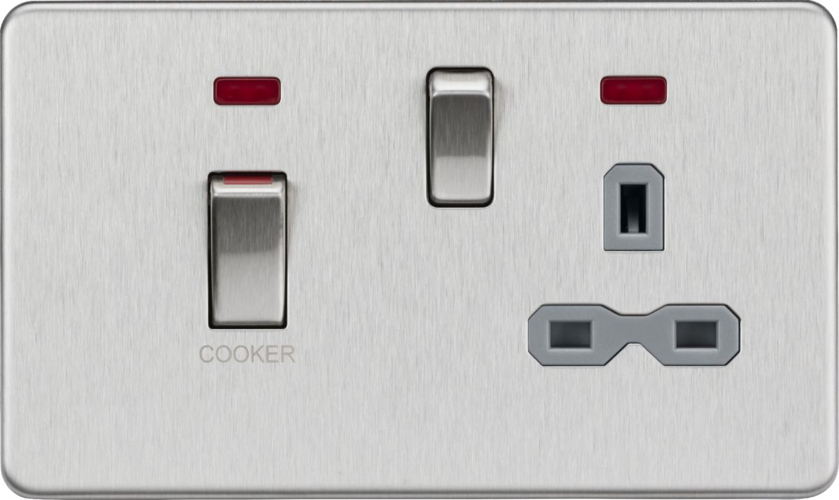 Knightsbridge SFR83MNBCG 2 Gang 45A DP Cooker Control Unit with Neon Brushed Chrome Grey Insert