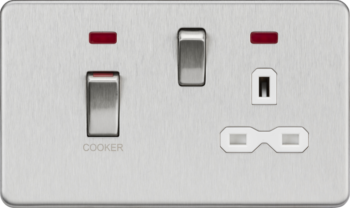 Knightsbridge SFR83MNBCW 2 Gang 45A DP Cooker Control Unit with Neon Brushed Chrome White Insert