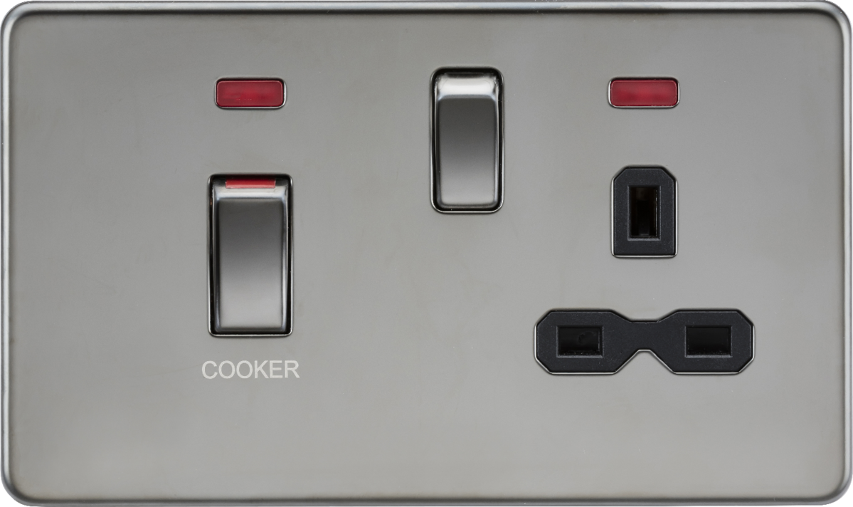 Knightsbridge SFR83MNBN 2 Gang 45A DP Cooker Control Unit with Neon Black Nickel