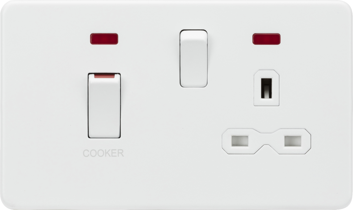 Knightsbridge SFR83MNMW 2 Gang 45A DP Cooker Control Unit with Neon Matt White