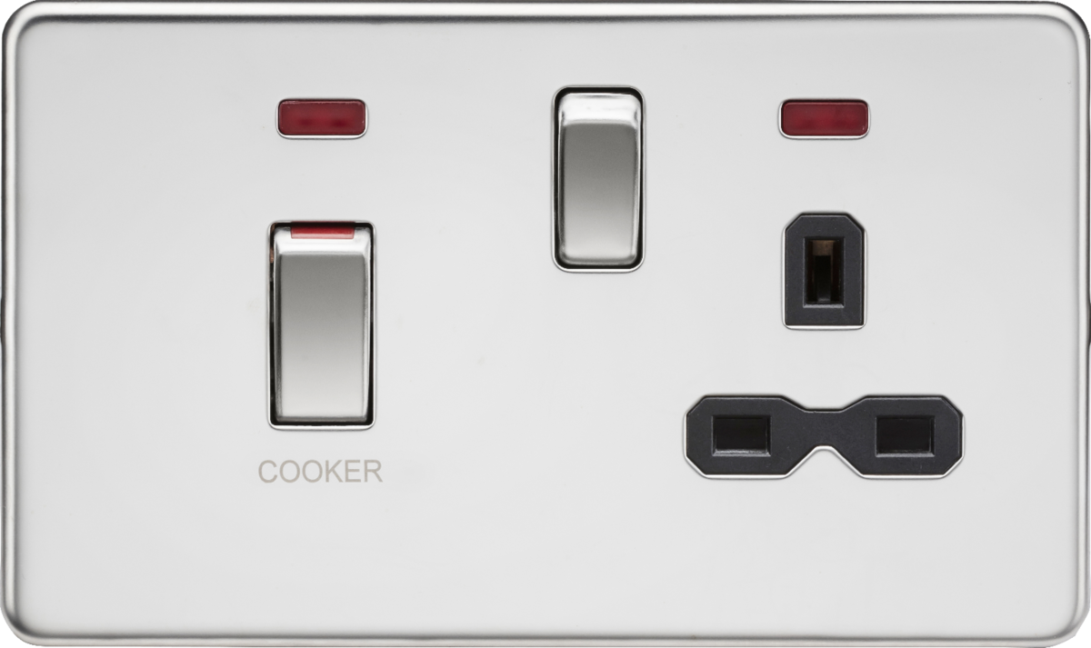 Knightsbridge SFR83NPC 2 Gang 45A DP Cooker Control Unit with Neon Polished Chrome Black Insert