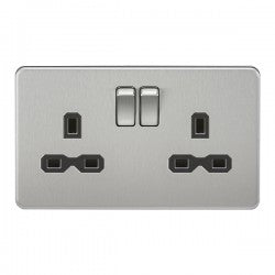 Knightsbridge SFR9000BC 2 Gang 13A DP Switched Socket Brushed Chrome Black Insert