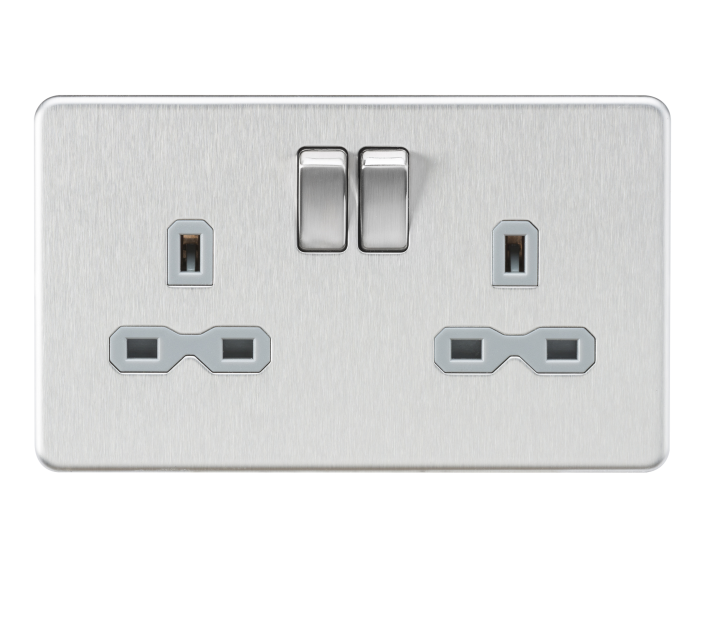 Knightsbridge SFR9000BCG 2 Gang 13A DP Switched Socket Brushed Chrome Grey Insert