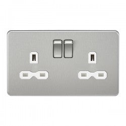 Knightsbridge SFR9000BCW 2 Gang 13A DP Switched Socket Brushed Chrome White Insert