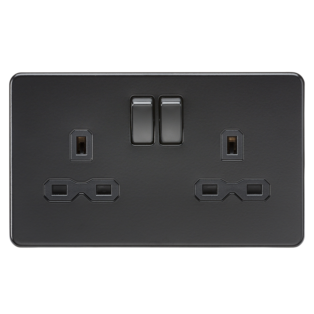 Knightsbridge SFR9000MBB 2 Gang 13A DP Switched Socket Matt Black