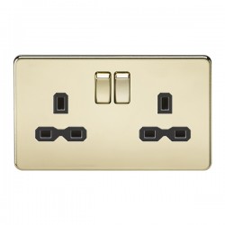 Knightsbridge SFR9000PB 2 Gang 13A DP Switched Socket Polished Brass Black Insert