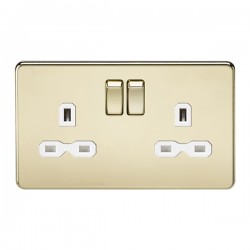 Knightsbridge SFR9000PBW 2 Gang 13A DP Switched Socket Polished Brass White Insert