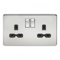 Knightsbridge SFR9000PC 2 Gang 13A DP Switched Socket Polished Chrome Black Insert