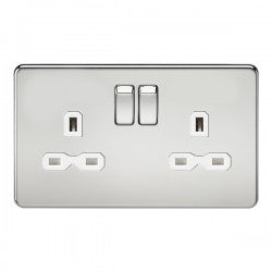 Knightsbridge SFR9000PCW 2 Gang 13A DP Switched Socket Polished Chrome White Insert