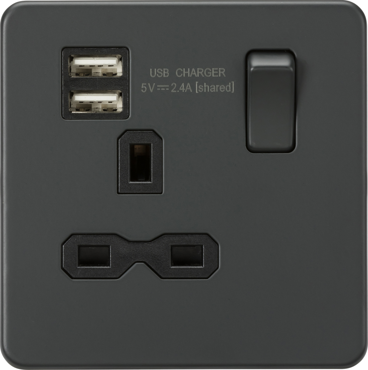 Knightsbridge SFR9124AT 1 Gang 13A DP Switched USB Socket Anthracite