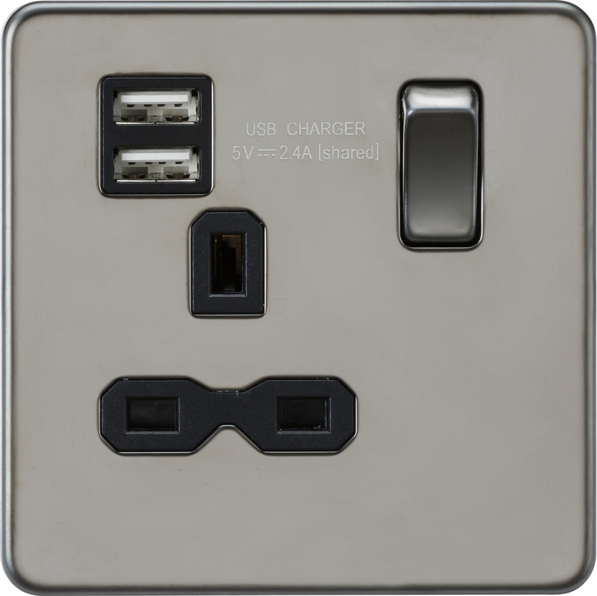 Knightsbridge SFR9124BN 1 Gang 13A DP Switched USB Socket Black Nickel