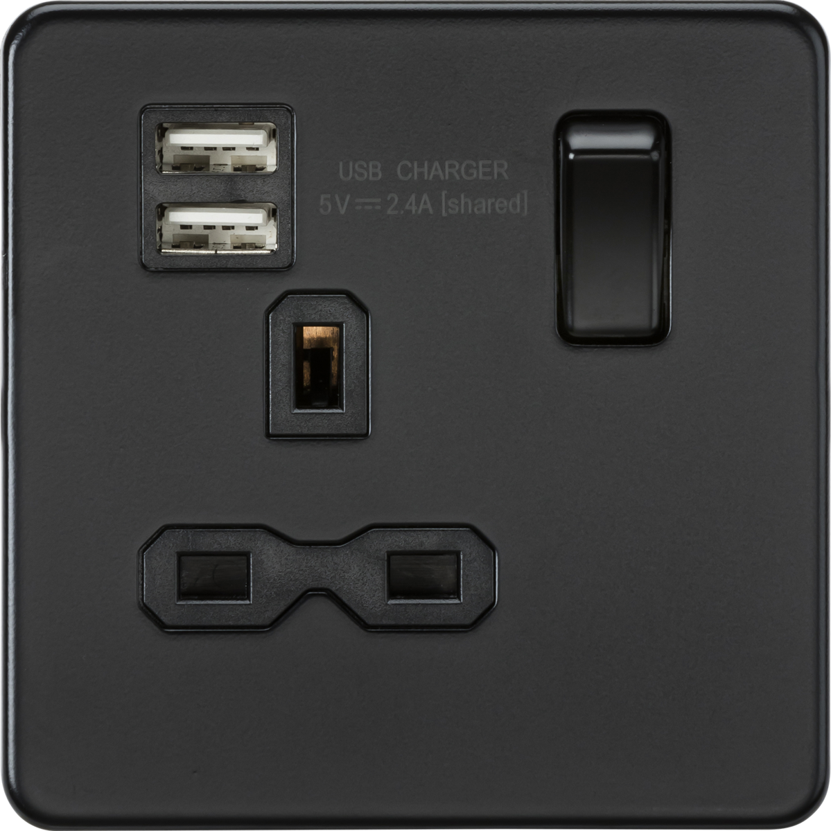 Knightsbridge SFR9124MBB 1 Gang 13A DP Switched USB Socket Matt Black