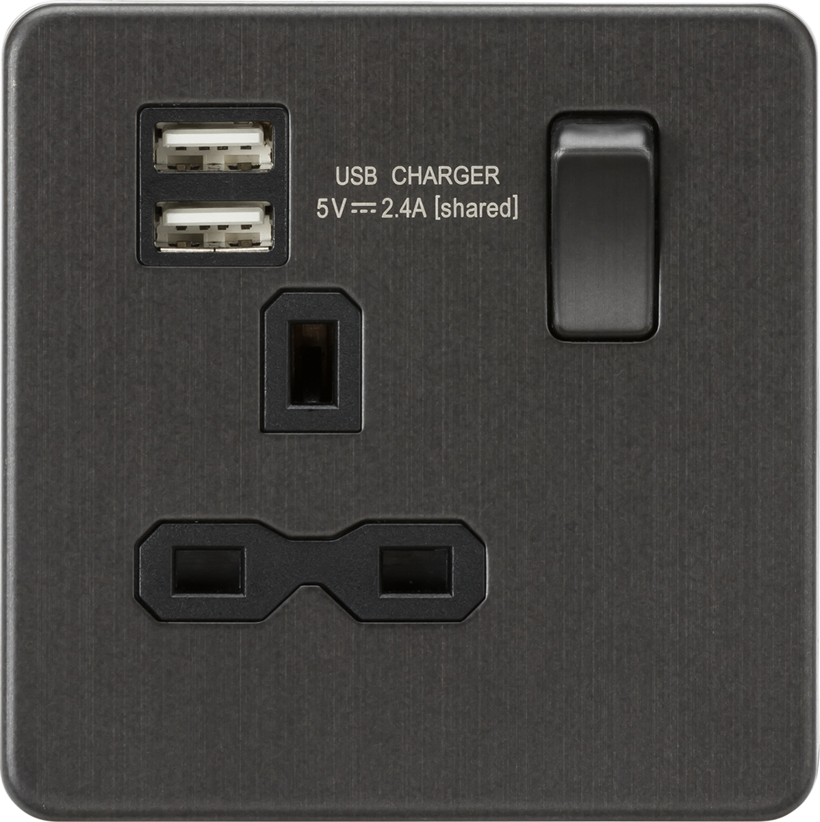 Knightsbridge SFR9124SB 1 Gang 13A DP Switched USB Socket Smoked Bronze